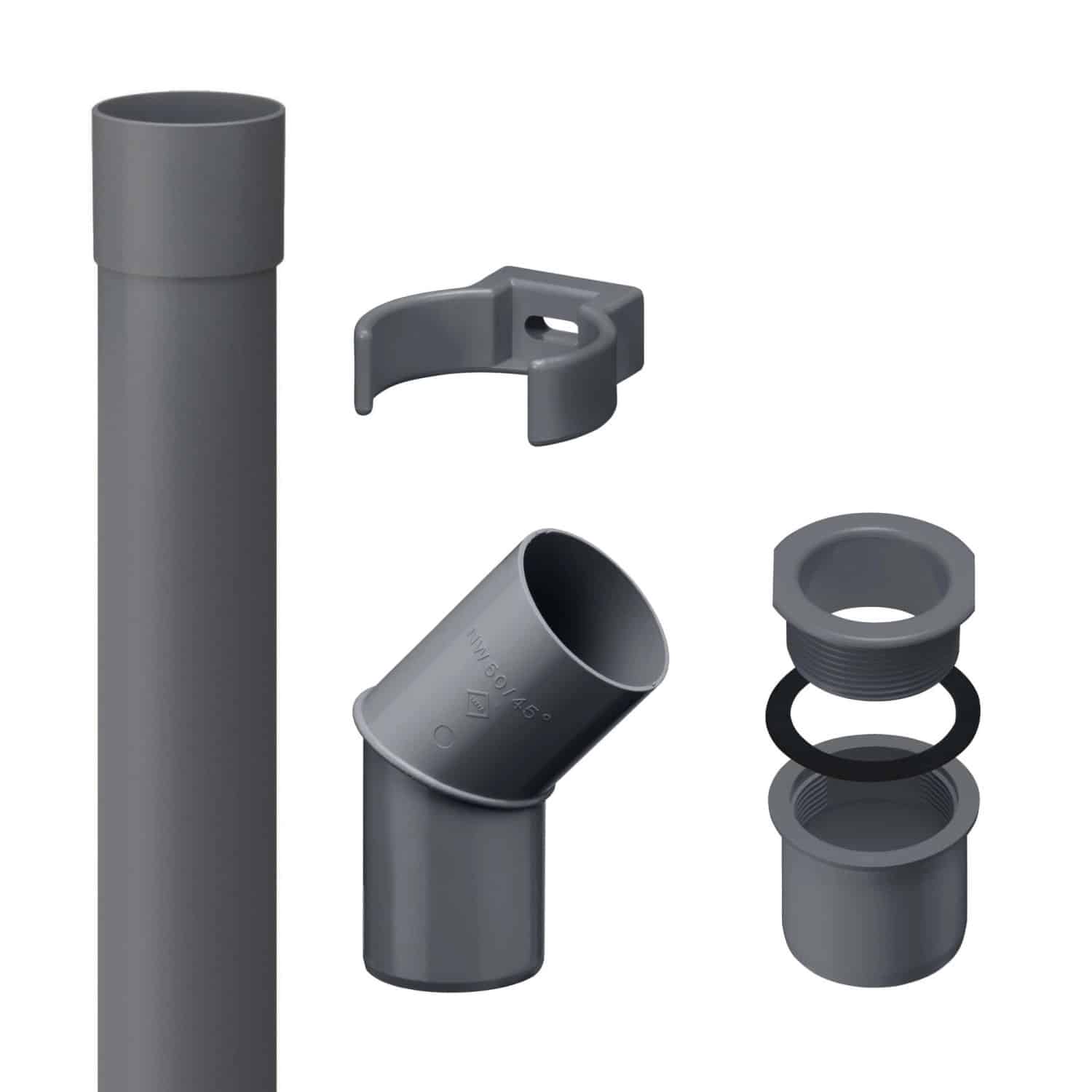 Inefa Fallrohr Set PVC 2m DN 50 Anthrazit Optimale Dachentwässerung